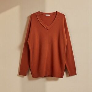 Cotton Bleu Warm Rust V-Neck Sweater 🧶Soft Cozy Knit 🧶 Women’s L